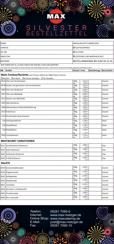 Unser Silvesterbestellzettel