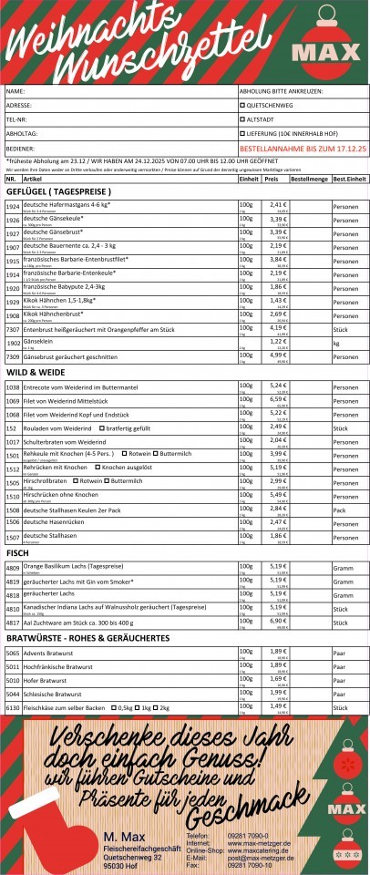 Unser Weihnachtsbestellzettel