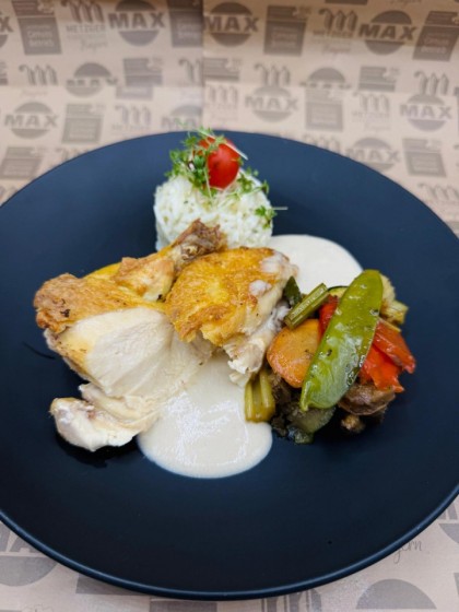 Hähnchen: Supreme / Trüffelschaum / Grillgemüse / Risotto