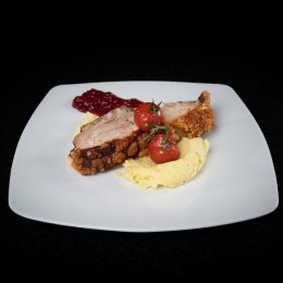 LASS KRACHEN: Schweinebauch / Rhabarber-Chutney / Dijon-Senf-Kartoffelpüree - Ansicht 